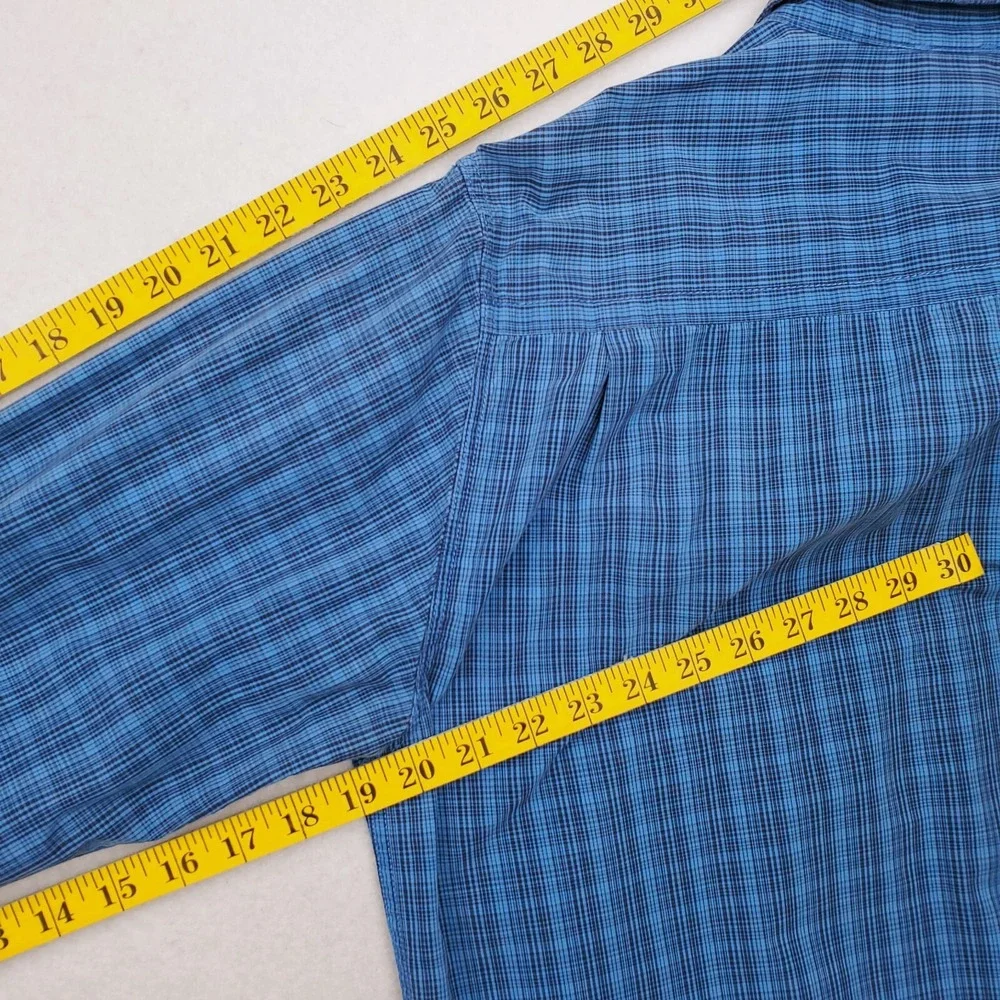 North Face Shirt Mens Medium Blue Black Plaid Long Sleeve Button Up Pocket
